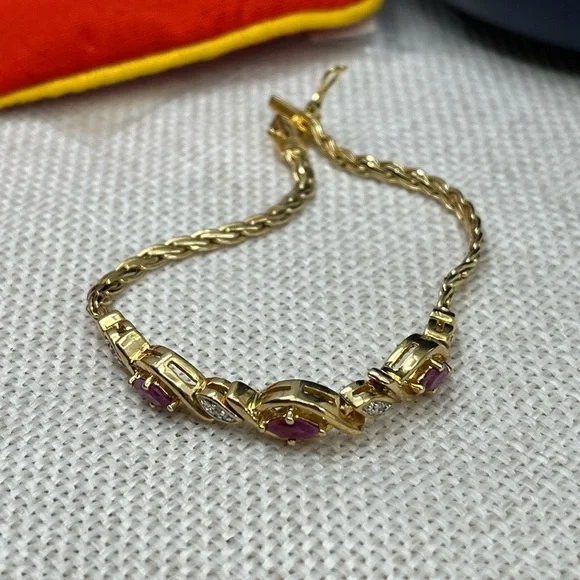✨ Vintage 925 Sterling Silver Gold Vermeil Ruby & CZ Tennis Bracelet - 7.25” - Picture 7 of 17
